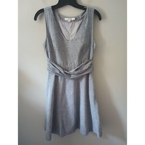 Boden Women's Size 4P Linen Cotton‎ Dress Knee Length Gray Pockets Zip Pockets